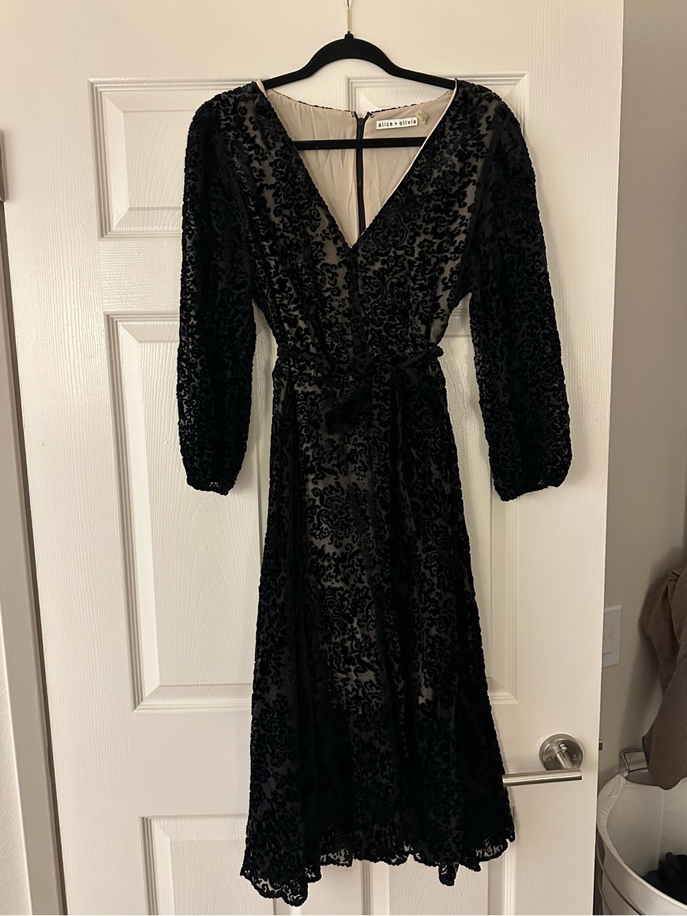 Alice + Olivia Coco Dress in black burnout velvet - Picture 2 of 5
